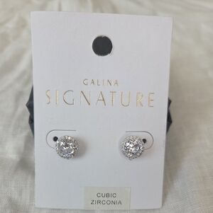 Signature Silver Stud Earrings with Cubic Zirconia